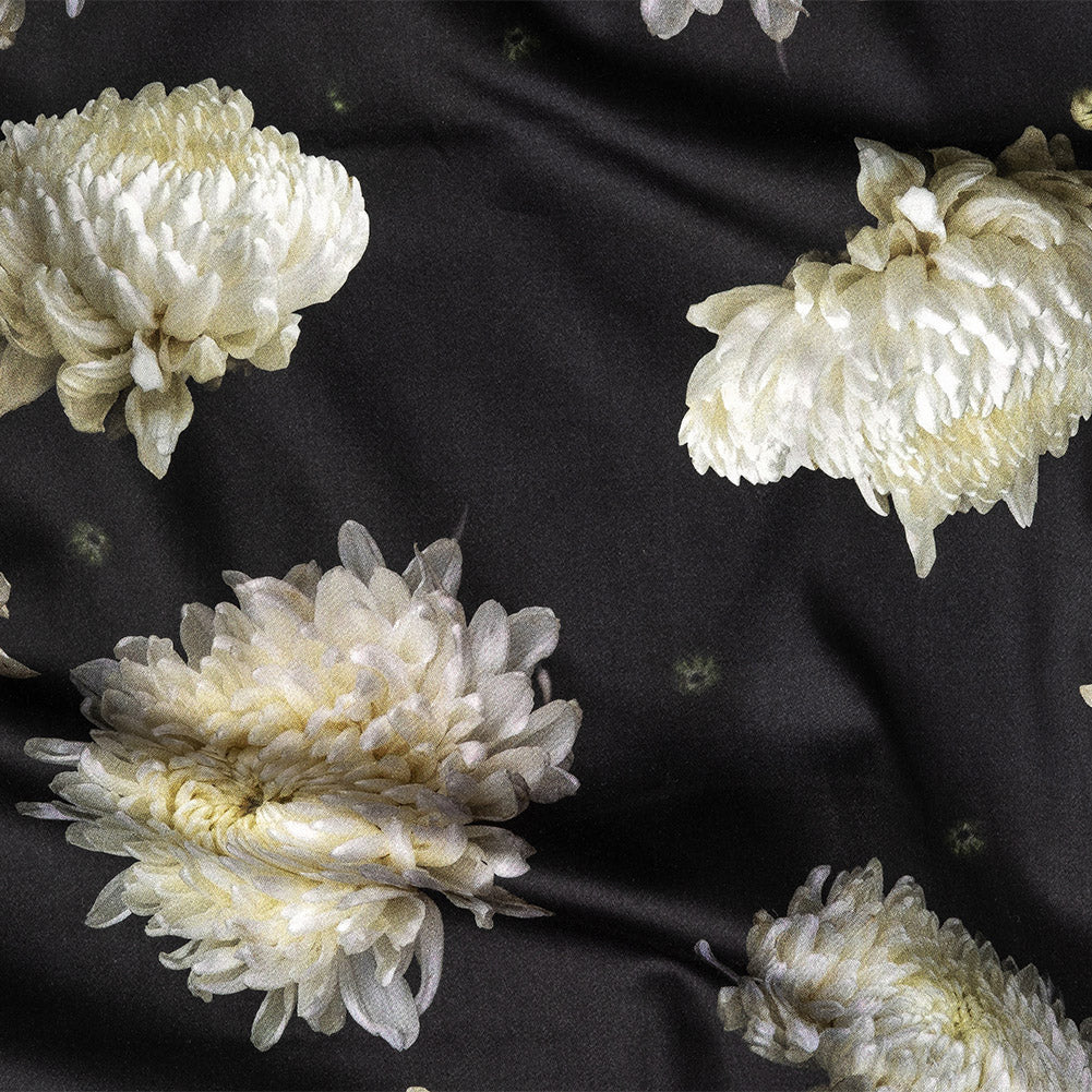 Stretch Cotton Sateen - Pale Yellow and Black Floral - Maiden's Melancholy Print - Mood Exclusive Twilight Collection Stretch Cotton Sateen - Pale Yellow and Black Floral - Maiden's Melancholy Print - Mood Exclusive Twilight Collection
