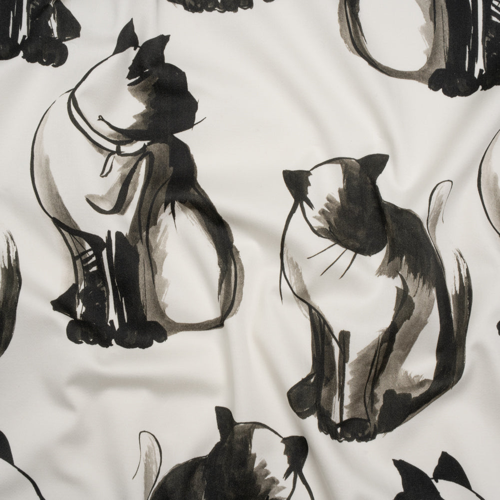 Stretch Cotton Sateen - Inky Cats - Feline Phantasm Print - Mood Exclusive Twilight Collection Stretch Cotton Sateen - Inky Cats - Feline Phantasm Print - Mood Exclusive Twilight Collection