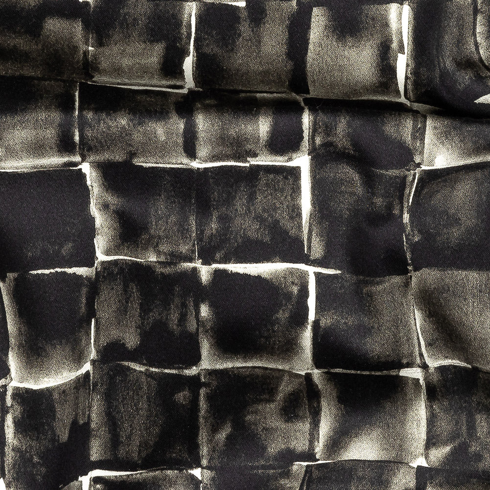 Stretch Cotton Sateen - Gray Painted Squares - Haunted Blocks Print - Mood Exclusive Twilight Collection Detail Stretch Cotton Sateen - Gray Painted Squares - Haunted Blocks Print - Mood Exclusive Twilight Collection Detail