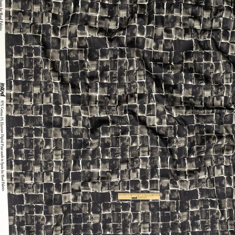 Stretch Cotton Sateen - Gray Painted Squares - Haunted Blocks Print - Mood Exclusive Twilight Collection Full Stretch Cotton Sateen - Gray Painted Squares - Haunted Blocks Print - Mood Exclusive Twilight Collection Full