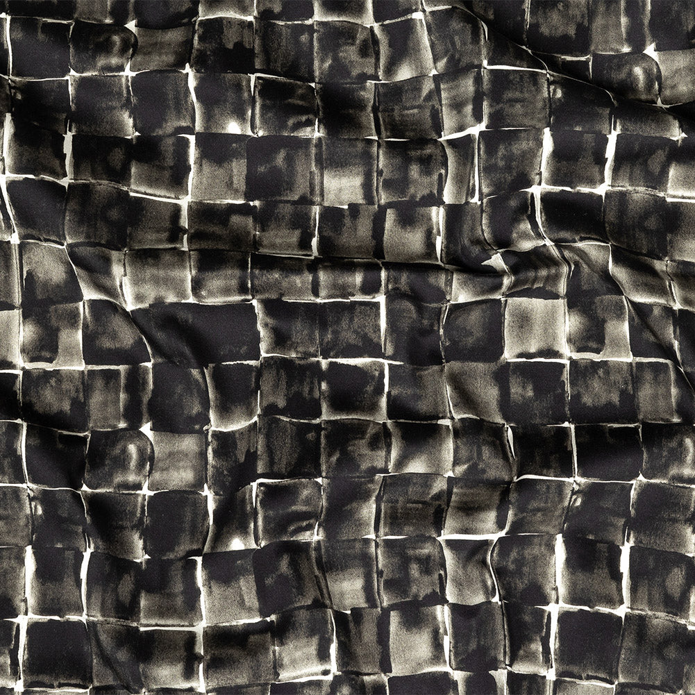 Stretch Cotton Sateen - Gray Painted Squares - Haunted Blocks Print - Mood Exclusive Twilight Collection Stretch Cotton Sateen - Gray Painted Squares - Haunted Blocks Print - Mood Exclusive Twilight Collection