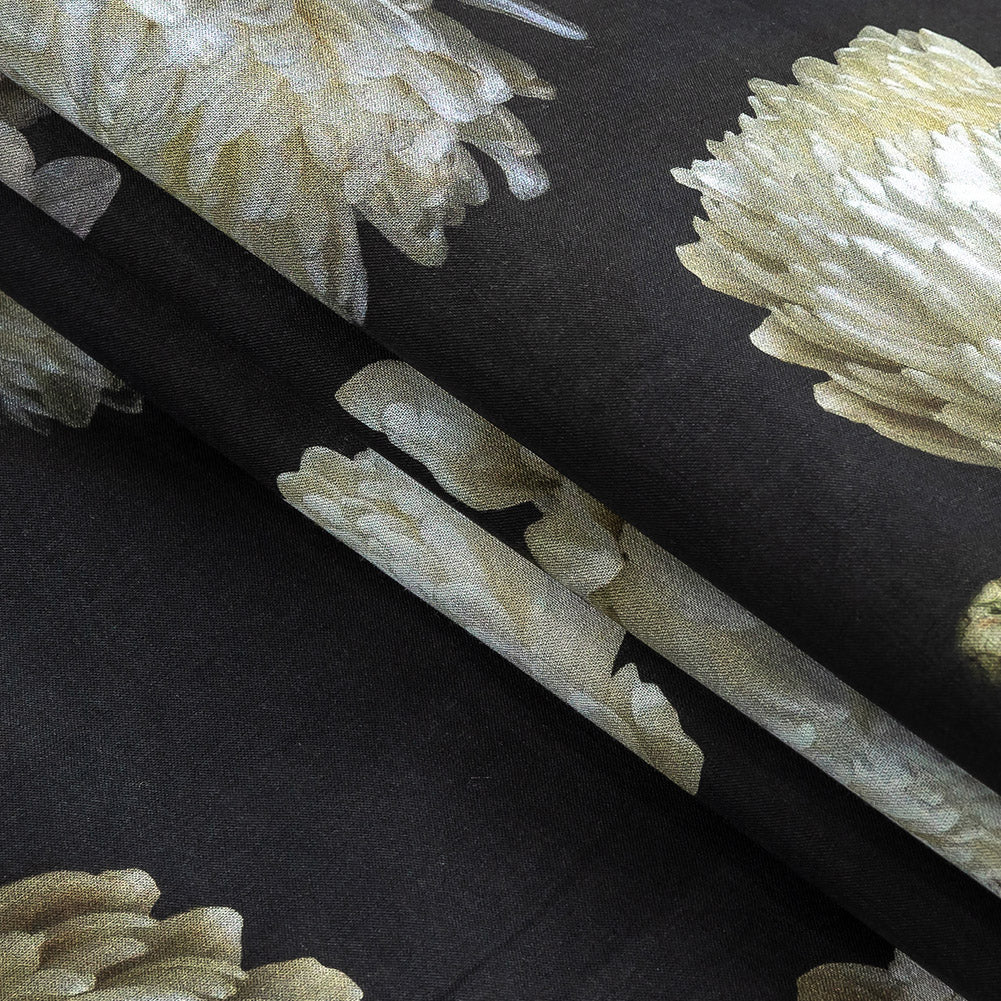 Cotton Voile - Pale Yellow and Black Floral - Maiden's Melancholy Print - Mood Exclusive Twilight Collection Folded Cotton Voile - Pale Yellow and Black Floral - Maiden's Melancholy Print - Mood Exclusive Twilight Collection Folded