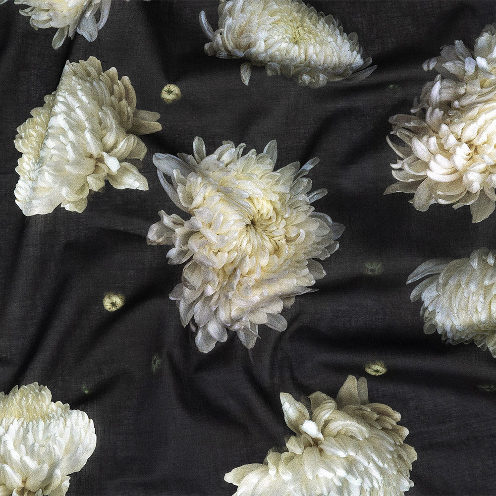 Cotton Voile - Pale Yellow and Black Floral - Maiden's Melancholy Print - Mood Exclusive Twilight Collection Cotton Voile - Pale Yellow and Black Floral - Maiden's Melancholy Print - Mood Exclusive Twilight Collection