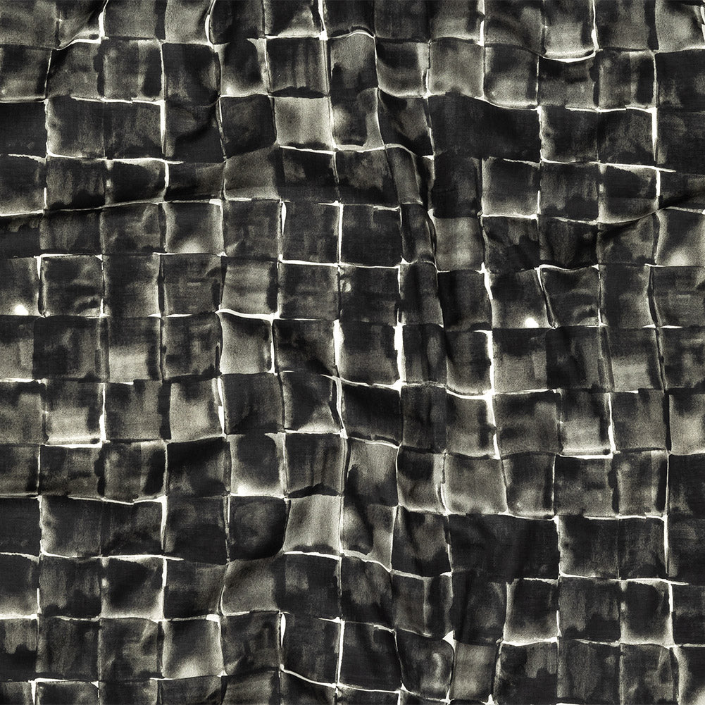 Cotton Voile - Gray Painted Squares - Haunted Blocks Print - Mood Exclusive Twilight Collection