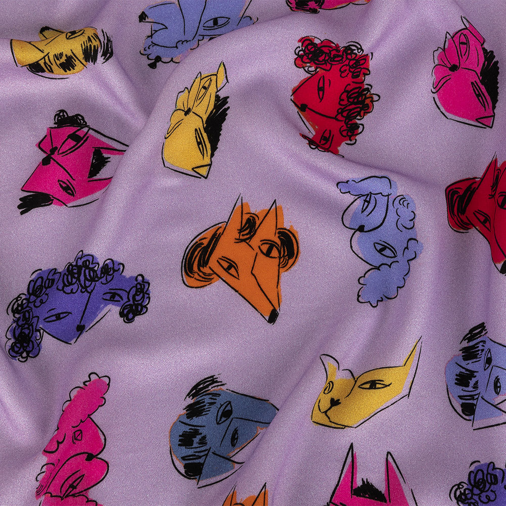 Rayon Challis - Lilac and Rainbow Dog Doodles - TREATS Print - Mood Exclusive Sugar Collection Rayon Challis - Lilac and Rainbow Dog Doodles - TREATS Print - Mood Exclusive Sugar Collection