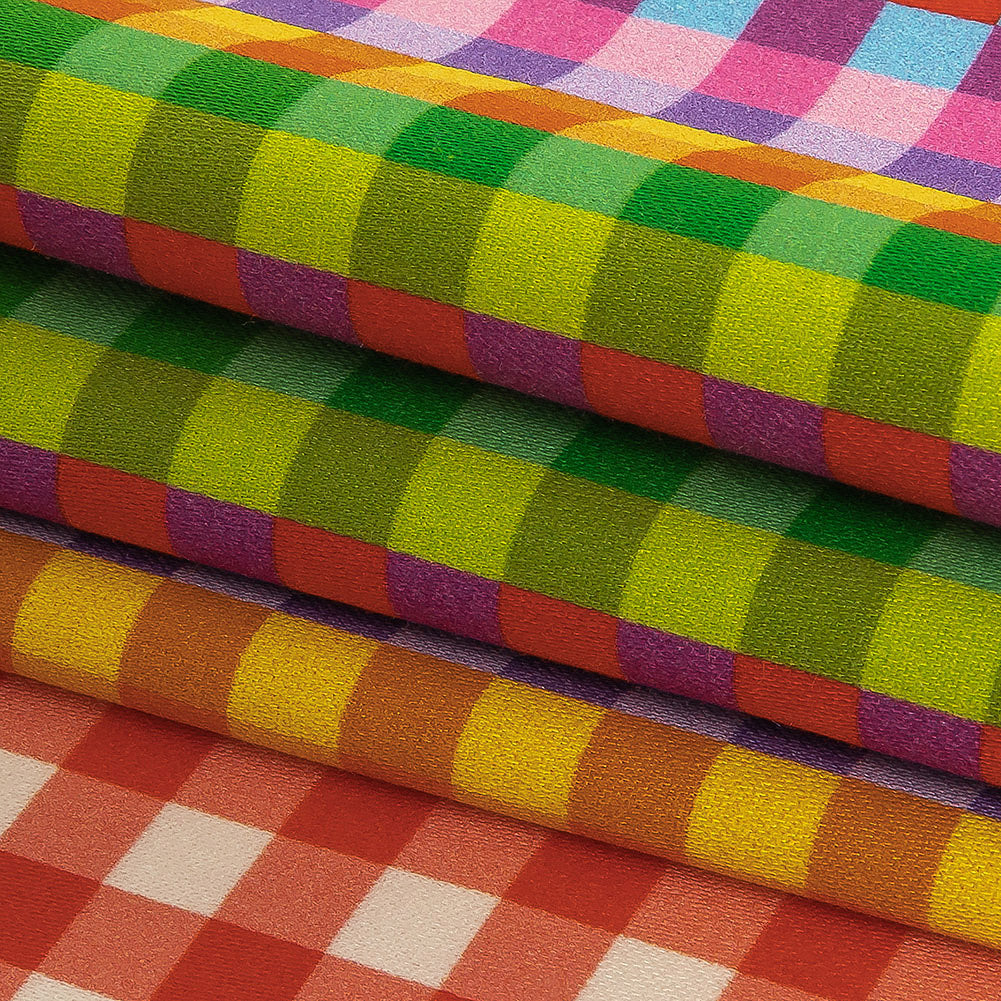 Stretch Cotton Sateen - Rainbow Checkers - Picnic Patisserie Print - Mood Exclusive Sugar Collection Stretch Cotton Sateen - Rainbow Checkers - Picnic Patisserie Print - Mood Exclusive Sugar Collection