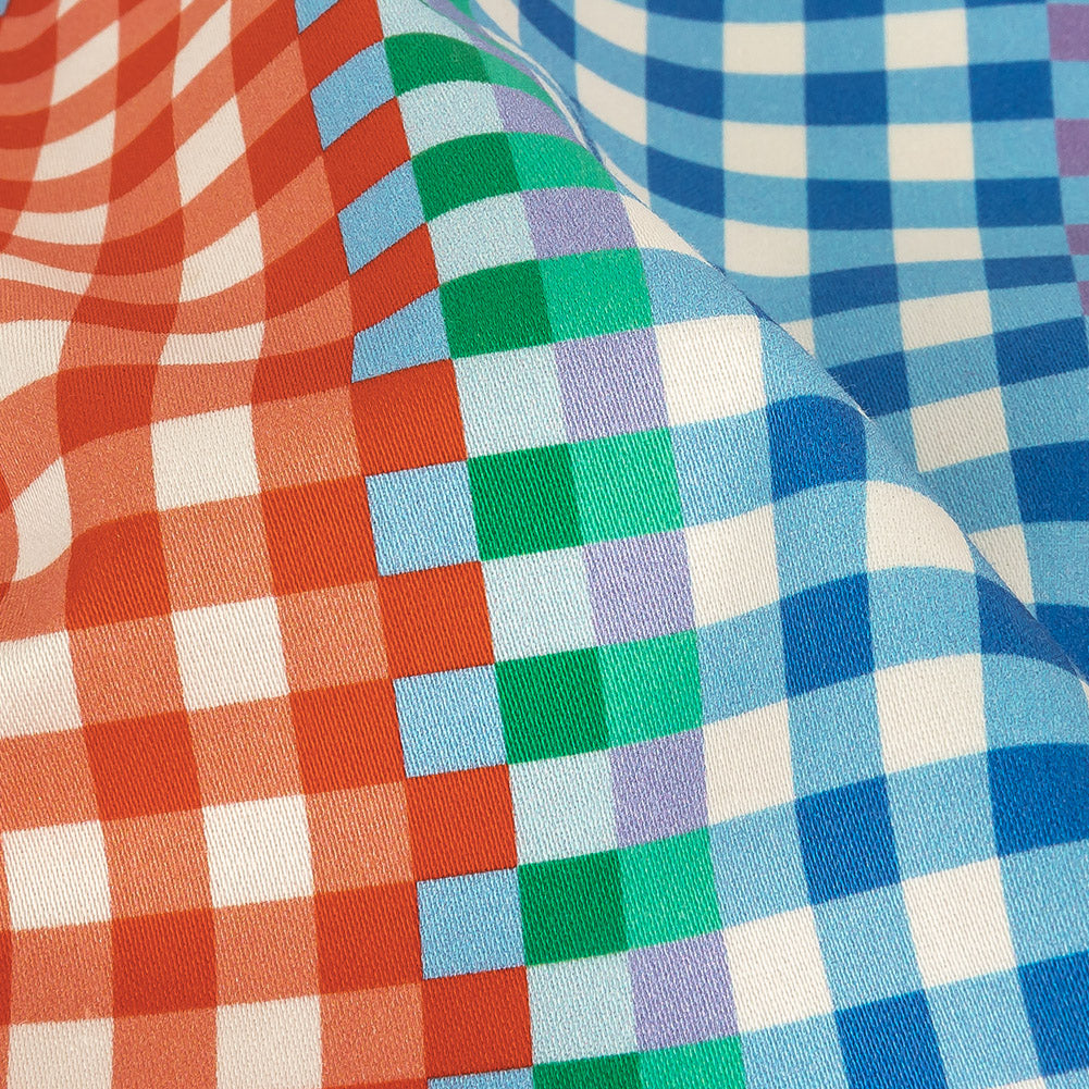 Stretch Cotton Sateen - Rainbow Checkers - Picnic Patisserie Print - Mood Exclusive Sugar Collection Stretch Cotton Sateen - Rainbow Checkers - Picnic Patisserie Print - Mood Exclusive Sugar Collection