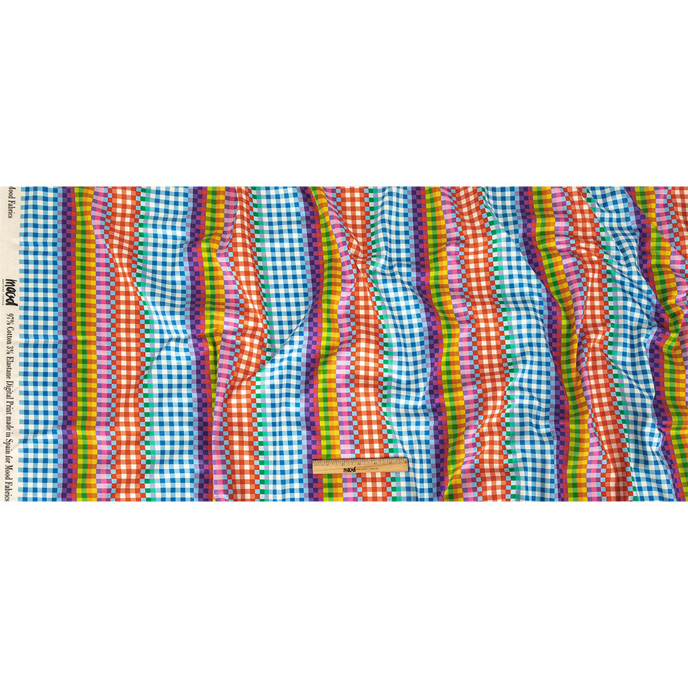 Stretch Cotton Sateen - Rainbow Checkers - Picnic Patisserie Print - Mood Exclusive Sugar Collection Stretch Cotton Sateen - Rainbow Checkers - Picnic Patisserie Print - Mood Exclusive Sugar Collection