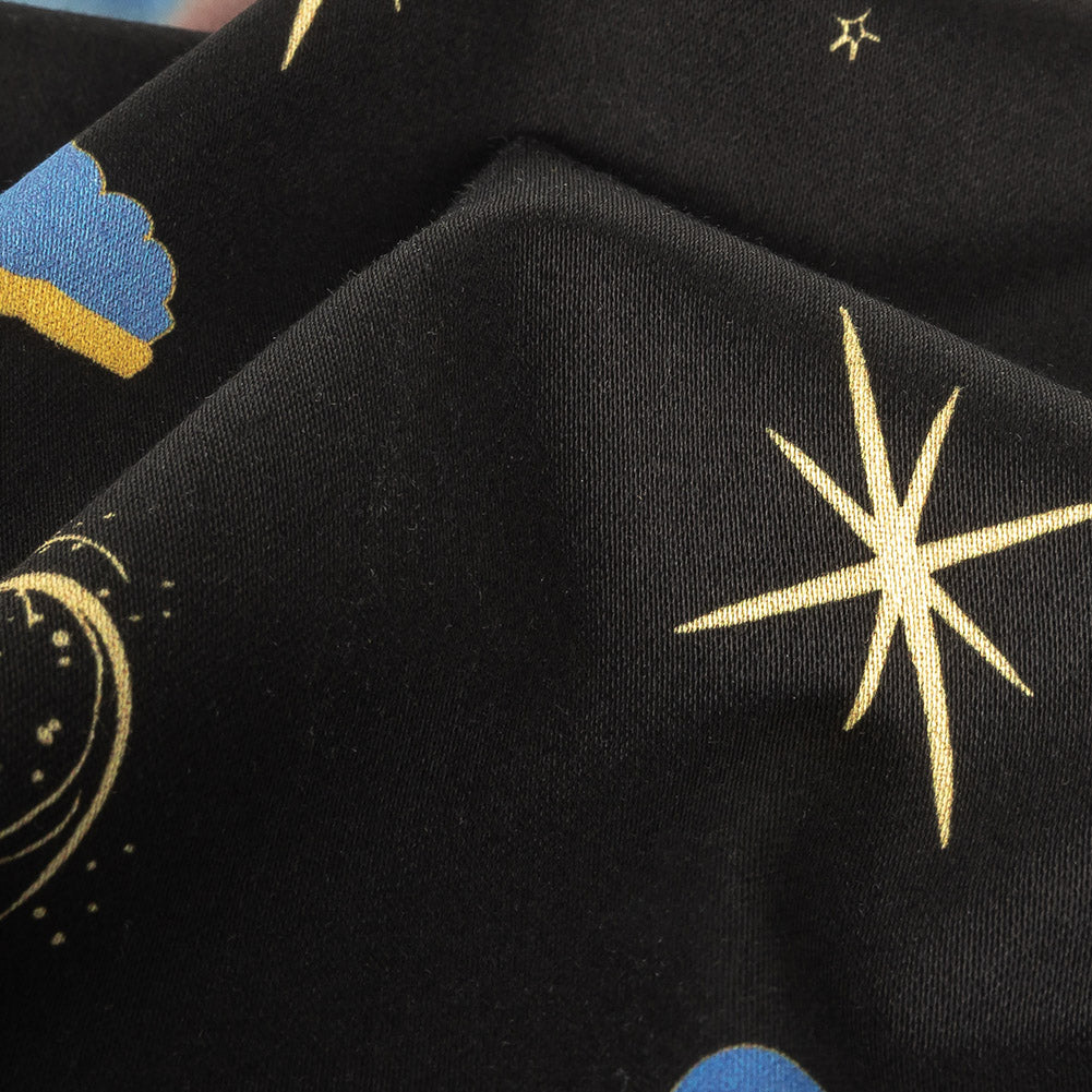 Stretch Cotton Sateen - Black, Pink and Blue Astronauts in Space - Sweet Dreams Print - Mood Exclusive Sugar Collection Stretch Cotton Sateen - Black, Pink and Blue Astronauts in Space - Sweet Dreams Print - Mood Exclusive Sugar Collection