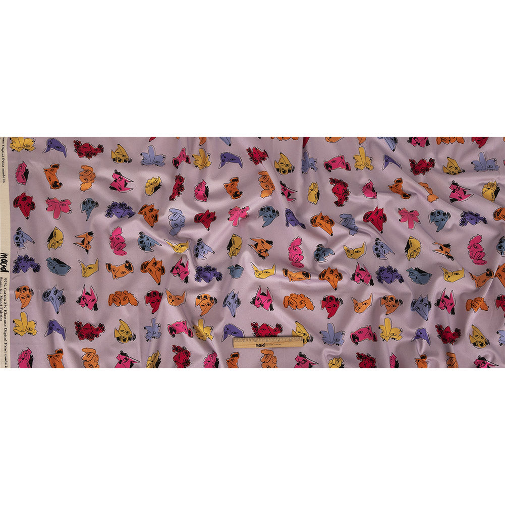 Stretch Cotton Sateen - Lilac and Rainbow Dog Doodles - TREATS Print - Mood Exclusive Sugar Collection Stretch Cotton Sateen - Lilac and Rainbow Dog Doodles - TREATS Print - Mood Exclusive Sugar Collection