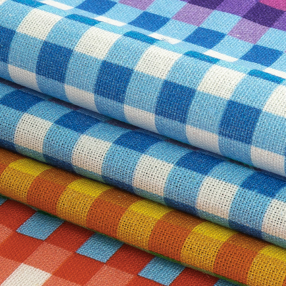 Linen and Rayon Woven - Rainbow Checkers - Picnic Patisserie Print - Mood Exclusive Sugar Collection Linen and Rayon Woven - Rainbow Checkers - Picnic Patisserie Print - Mood Exclusive Sugar Collection