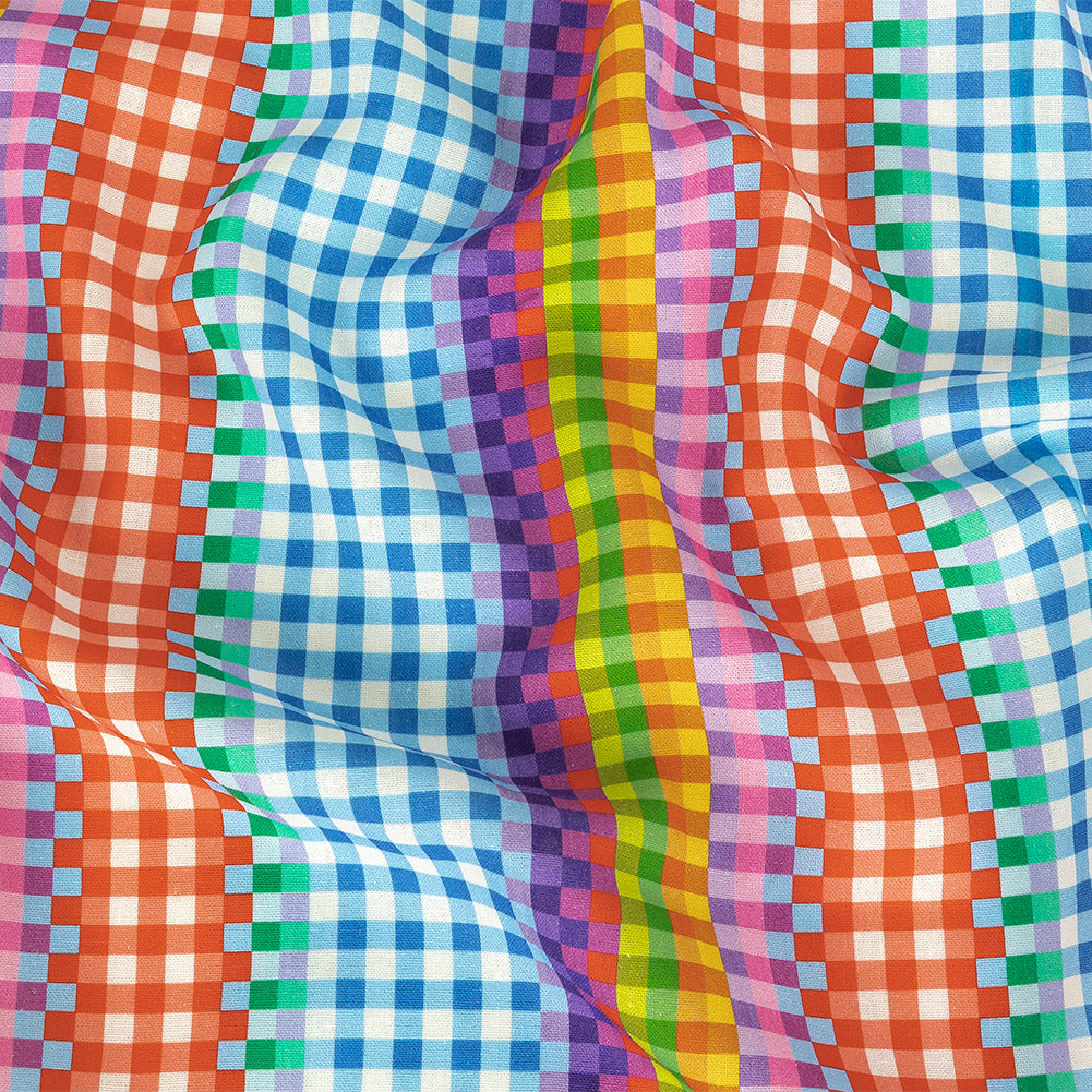 Linen and Rayon Woven - Rainbow Checkers - Picnic Patisserie Print - Mood Exclusive Sugar Collection Linen and Rayon Woven - Rainbow Checkers - Picnic Patisserie Print - Mood Exclusive Sugar Collection