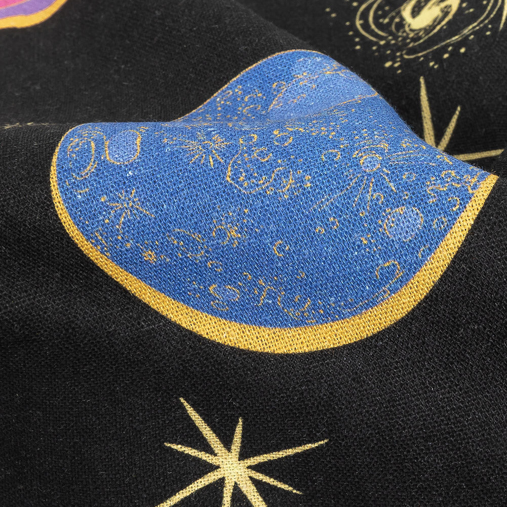 Linen and Rayon Woven - Black, Pink and Blue Astronauts in Space - Sweet Dreams Print - Mood Exclusive Sugar Collection Linen and Rayon Woven - Black, Pink and Blue Astronauts in Space - Sweet Dreams Print - Mood Exclusive Sugar Collection