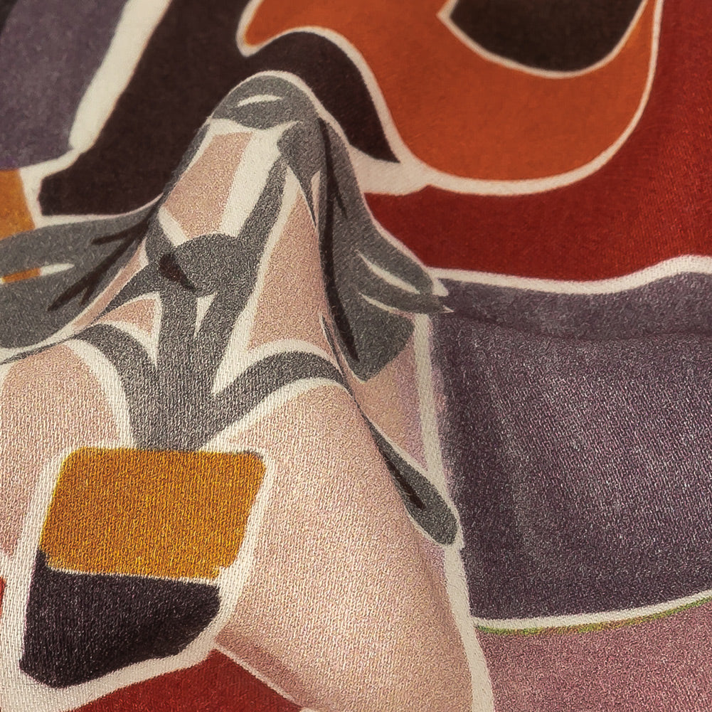 Rayon Challis - Purple and Orange Plants and Furniture - Peaceful Waking Print - Mood Exclusive Wisteria Collection Detail Rayon Challis - Purple and Orange Plants and Furniture - Peaceful Waking Print - Mood Exclusive Wisteria Collection Detail