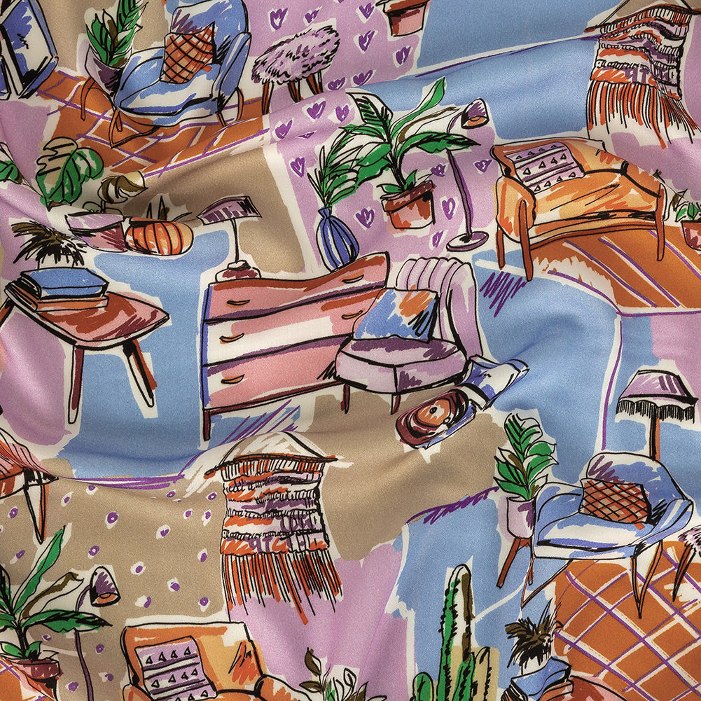 Rayon Challis - Multicolor Indoor Spaces - Where You're Planted Print - Mood Exclusive Wisteria Collection Rayon Challis - Multicolor Indoor Spaces - Where You're Planted Print - Mood Exclusive Wisteria Collection