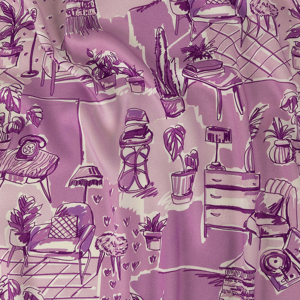 Rayon Challis - Lilac Indoor Spaces - Where You're Planted Print - Mood Exclusive Wisteria Collection Rayon Challis - Lilac Indoor Spaces - Where You're Planted Print - Mood Exclusive Wisteria Collection