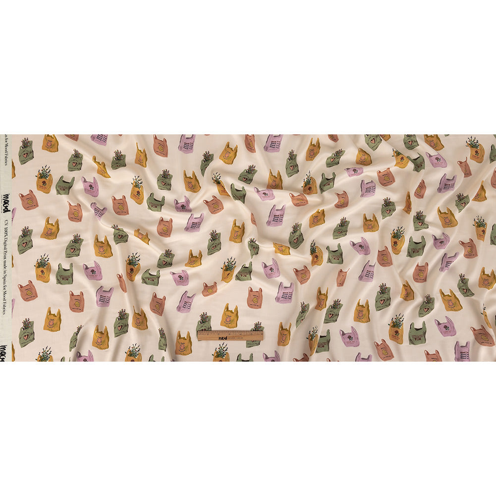 Rayon Challis - Purple, Yellow and Green Shopping Bags - Come Again Soon Print - Mood Exclusive Wisteria Collection Full Rayon Challis - Purple, Yellow and Green Shopping Bags - Come Again Soon Print - Mood Exclusive Wisteria Collection Full