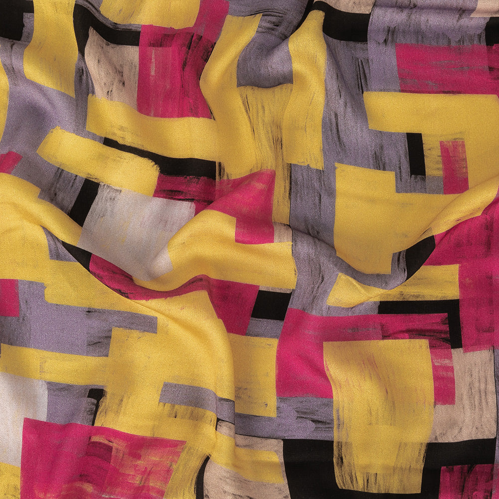 Rayon Challis - Purple, Pink and Yellow Painterly Geometric - Theory of Abstraction Print - Mood Exclusive Wisteria Collection Rayon Challis - Purple, Pink and Yellow Painterly Geometric - Theory of Abstraction Print - Mood Exclusive Wisteria Collection