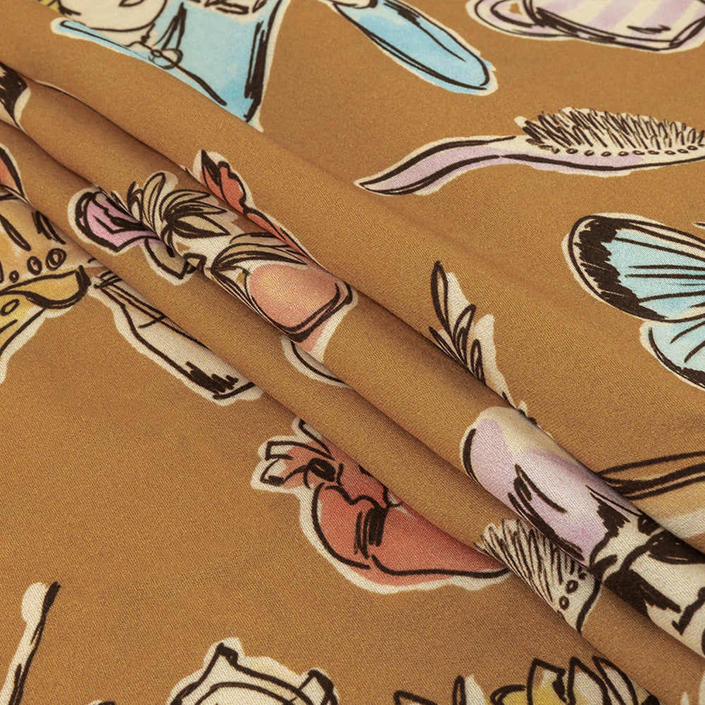 Rayon Challis - Golden Faces and Objects - Everyday Goddess Print - Mood Exclusive Wisteria Collection Folded Rayon Challis - Golden Faces and Objects - Everyday Goddess Print - Mood Exclusive Wisteria Collection Folded