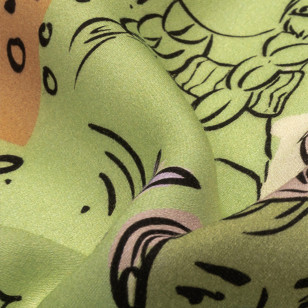 Rayon Challis - Purple and Green Figures and Doodles - Serene Souls Print - Mood Exclusive Wisteria Collection Detail Rayon Challis - Purple and Green Figures and Doodles - Serene Souls Print - Mood Exclusive Wisteria Collection Detail