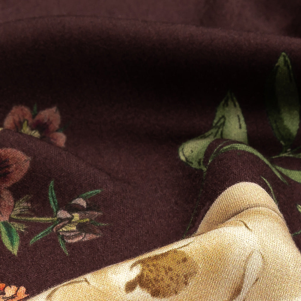 Rayon Challis - Deep Purple Floral - Baroque Bouquet Print - Mood Exclusive Wisteria Collection Detail Rayon Challis - Deep Purple Floral - Baroque Bouquet Print - Mood Exclusive Wisteria Collection Detail