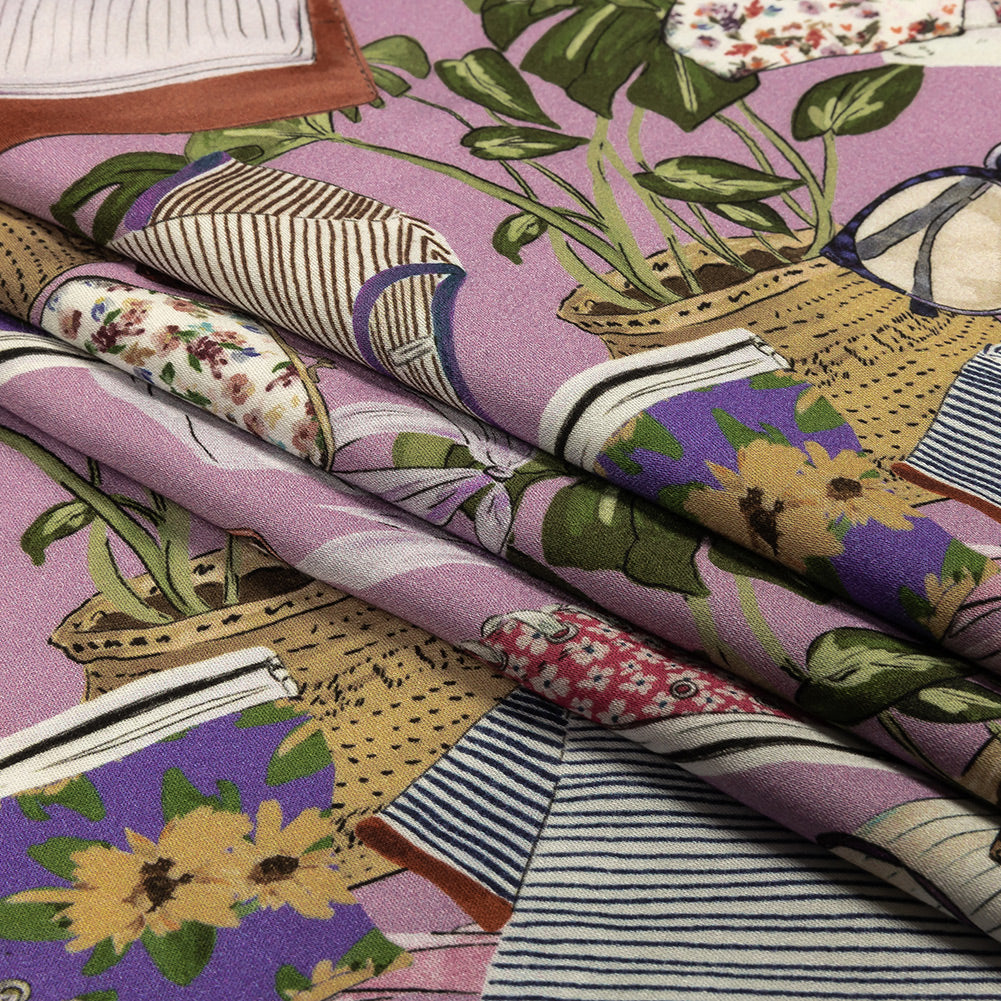 Rayon Challis - Lavender Clothes and Plants - Morning Memory Print - Mood Exclusive Wisteria Collection Folded Rayon Challis - Lavender Clothes and Plants - Morning Memory Print - Mood Exclusive Wisteria Collection Folded