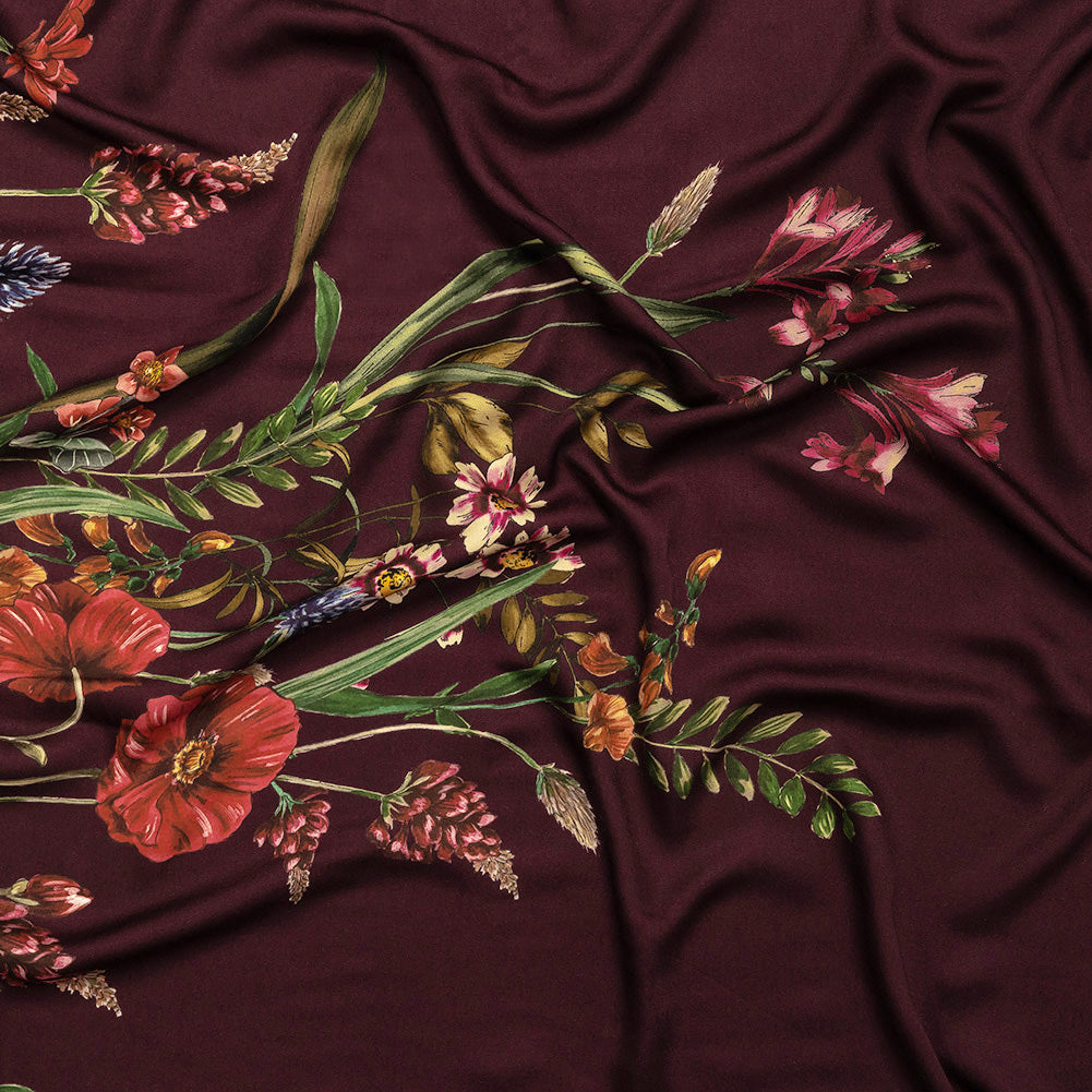Rayon Challis - Dark Purple Floral - Wild Fantasia Print - Mood Exclusive Wisteria Collection Rayon Challis - Dark Purple Floral - Wild Fantasia Print - Mood Exclusive Wisteria Collection