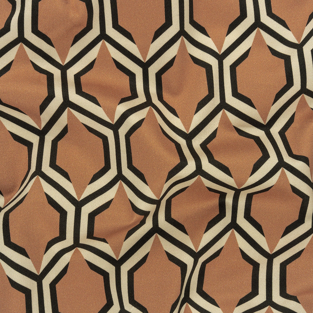 Stretch Cotton Sateen - Warm Tan Honeycomb Geometric - Sweet as Honey Print - Mood Exclusive Wisteria Collection Stretch Cotton Sateen - Warm Tan Honeycomb Geometric - Sweet as Honey Print - Mood Exclusive Wisteria Collection