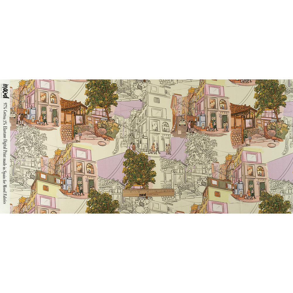Stretch Cotton Sateen - Multicolor Streetscapes and Trees - Growing Roots Print - Mood Exclusive Wisteria Collection Full Stretch Cotton Sateen - Multicolor Streetscapes and Trees - Growing Roots Print - Mood Exclusive Wisteria Collection Full