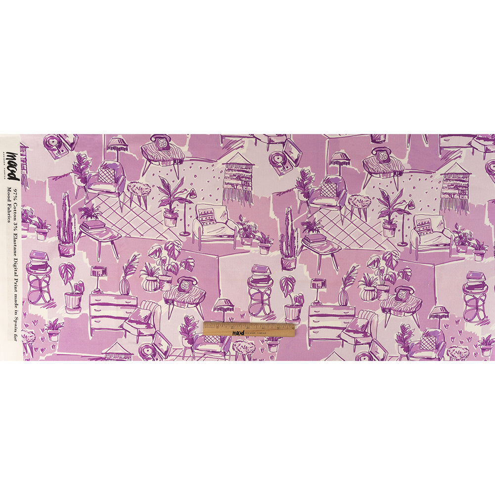 Stretch Cotton Sateen - Lilac Indoor Spaces - Where You're Planted Print - Mood Exclusive Wisteria Collection Full Stretch Cotton Sateen - Lilac Indoor Spaces - Where You're Planted Print - Mood Exclusive Wisteria Collection Full