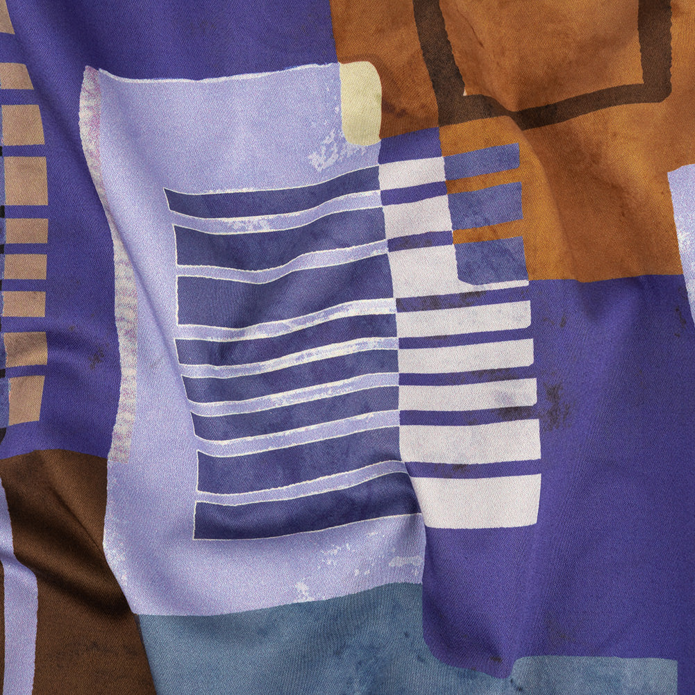 Stretch Cotton Sateen Panel - Purple and Brown Painterly Geometric - Around the Block Print - Mood Exclusive Wisteria Collection Stretch Cotton Sateen Panel - Purple and Brown Painterly Geometric - Around the Block Print - Mood Exclusive Wisteria Collection