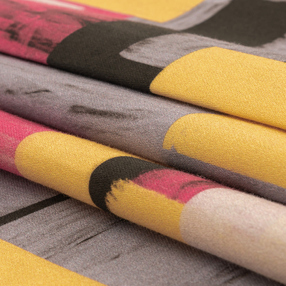 Stretch Cotton Sateen - Purple, Pink and Yellow Painterly Geometric - Theory of Abstraction Print - Mood Exclusive Wisteria Collection Folded Stretch Cotton Sateen - Purple, Pink and Yellow Painterly Geometric - Theory of Abstraction Print - Mood Exclusive Wisteria Collection Folded