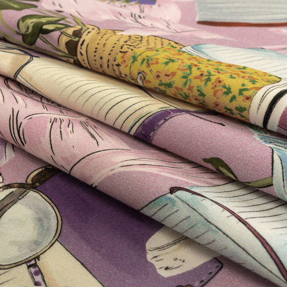 Stretch Cotton Sateen - Lavender Clothes and Plants - Morning Memory Print - Mood Exclusive Wisteria Collection Folded Stretch Cotton Sateen - Lavender Clothes and Plants - Morning Memory Print - Mood Exclusive Wisteria Collection Folded