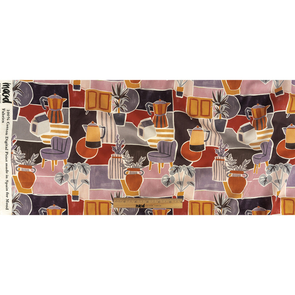 Cotton Voile - Purple and Orange Plants and Furniture - Peaceful Waking Print - Mood Exclusive Wisteria Collection Full Cotton Voile - Purple and Orange Plants and Furniture - Peaceful Waking Print - Mood Exclusive Wisteria Collection Full