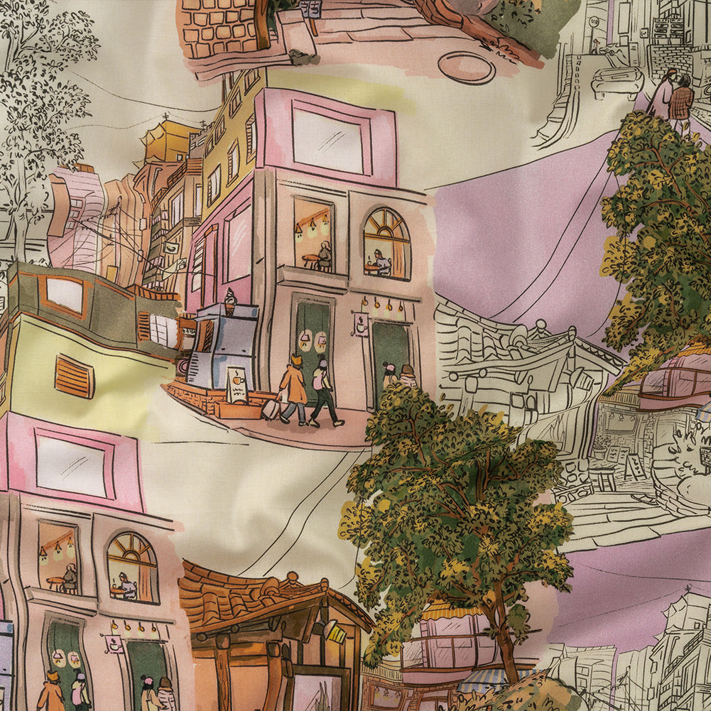 Cotton Voile - Multicolor Streetscapes and Trees - Growing Roots Print - Mood Exclusive Wisteria Collection Cotton Voile - Multicolor Streetscapes and Trees - Growing Roots Print - Mood Exclusive Wisteria Collection