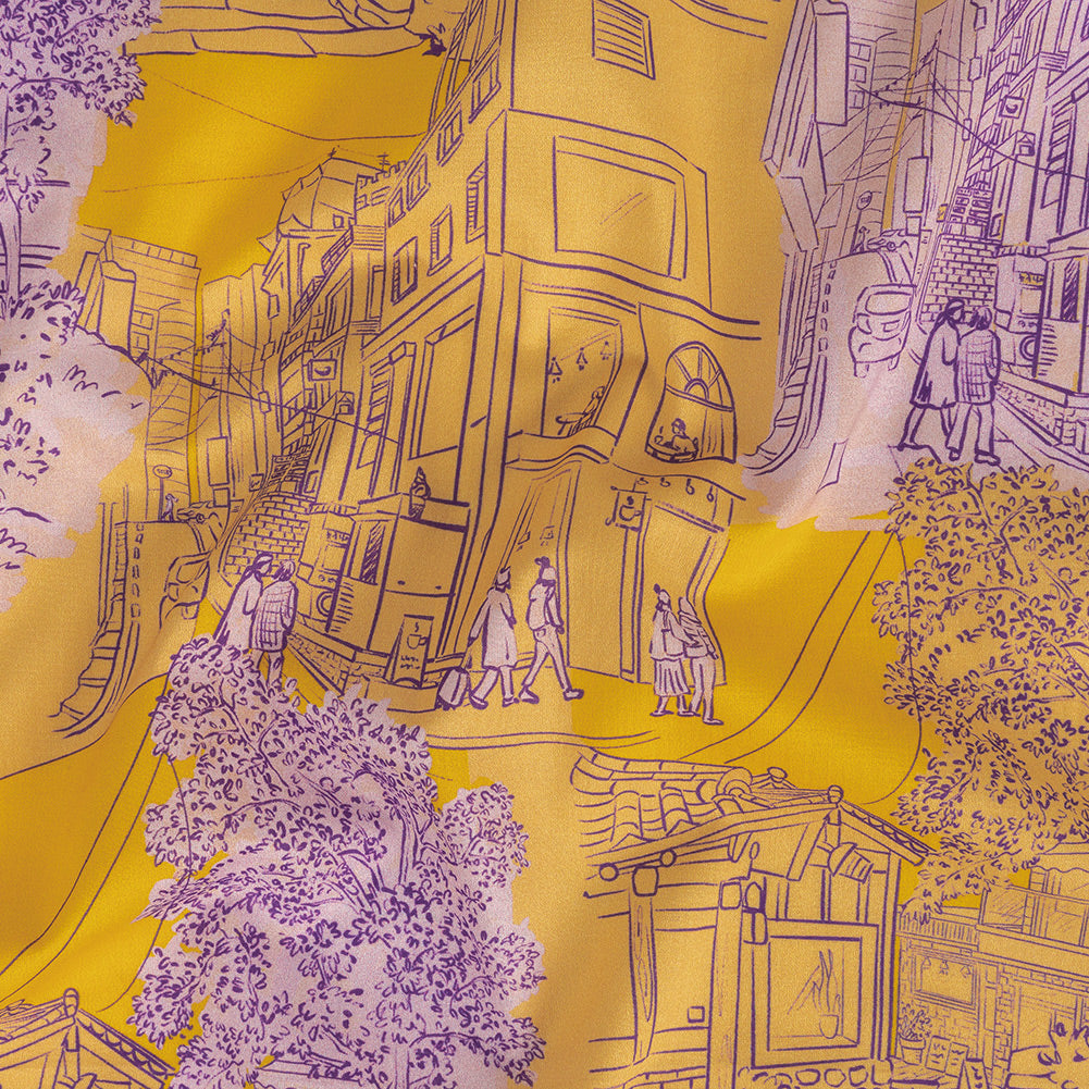 Cotton Voile - Orange and Fair Orchid Streetscapes and Trees - Growing Roots Print - Mood Exclusive Wisteria Collection Cotton Voile - Orange and Fair Orchid Streetscapes and Trees - Growing Roots Print - Mood Exclusive Wisteria Collection