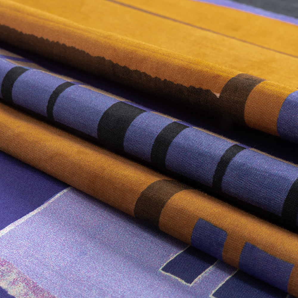 Cotton Voile Panel - Purple and Brown Painterly Geometric - Around the Block Print - Mood Exclusive Wisteria Collection Folded Cotton Voile Panel - Purple and Brown Painterly Geometric - Around the Block Print - Mood Exclusive Wisteria Collection Folded