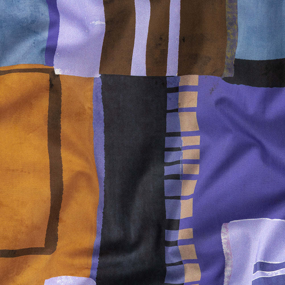 Cotton Voile Panel - Purple and Brown Painterly Geometric - Around the Block Print - Mood Exclusive Wisteria Collection Cotton Voile Panel - Purple and Brown Painterly Geometric - Around the Block Print - Mood Exclusive Wisteria Collection