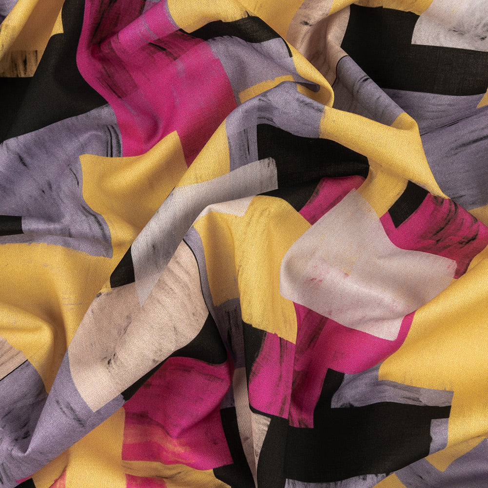 Cotton Voile - Purple, Pink and Yellow Painterly Geometric - Theory of Abstraction Print - Mood Exclusive Wisteria Collection Cotton Voile - Purple, Pink and Yellow Painterly Geometric - Theory of Abstraction Print - Mood Exclusive Wisteria Collection