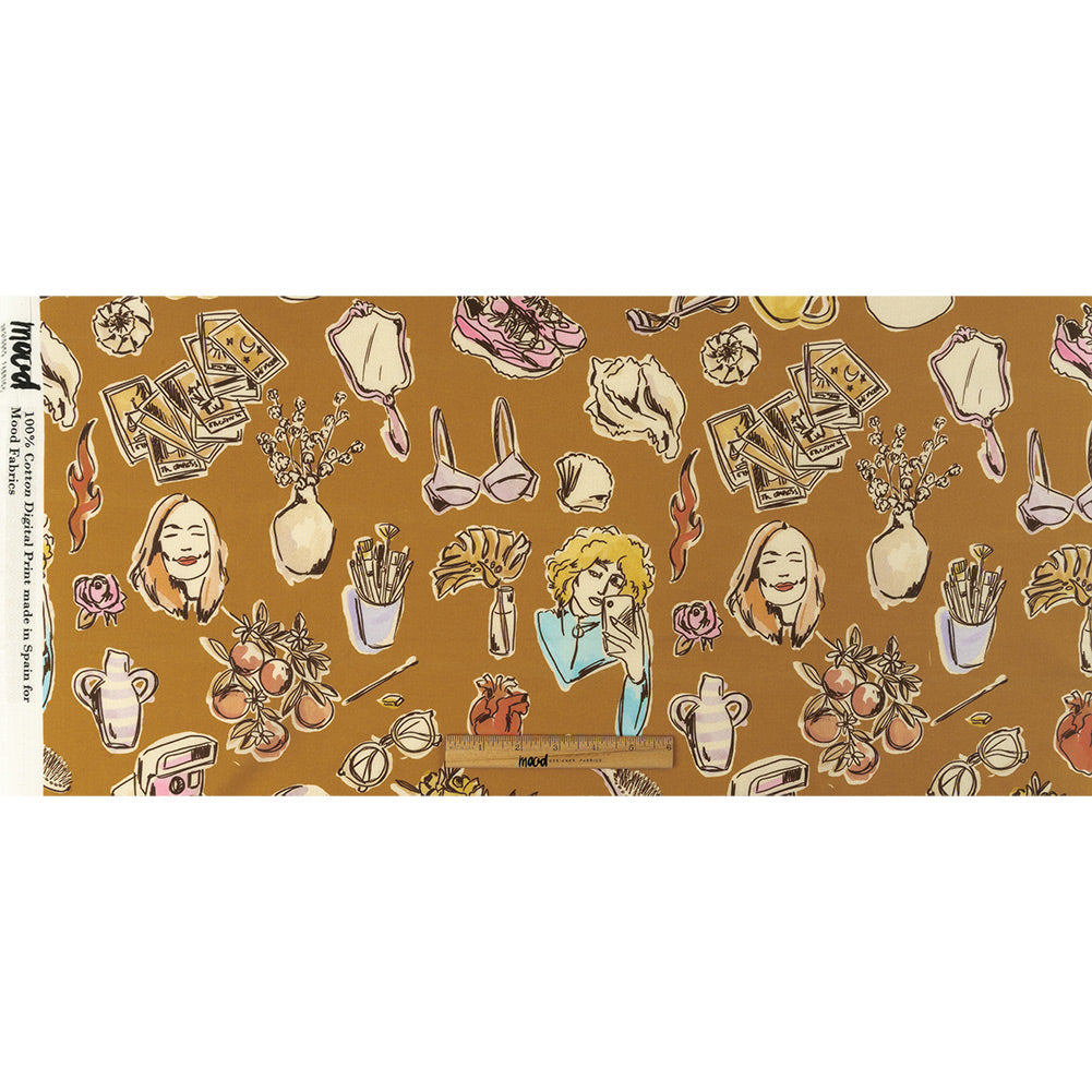 Cotton Voile - Golden Faces and Objects - Everyday Goddess Print - Mood Exclusive Wisteria Collection Full Cotton Voile - Golden Faces and Objects - Everyday Goddess Print - Mood Exclusive Wisteria Collection Full