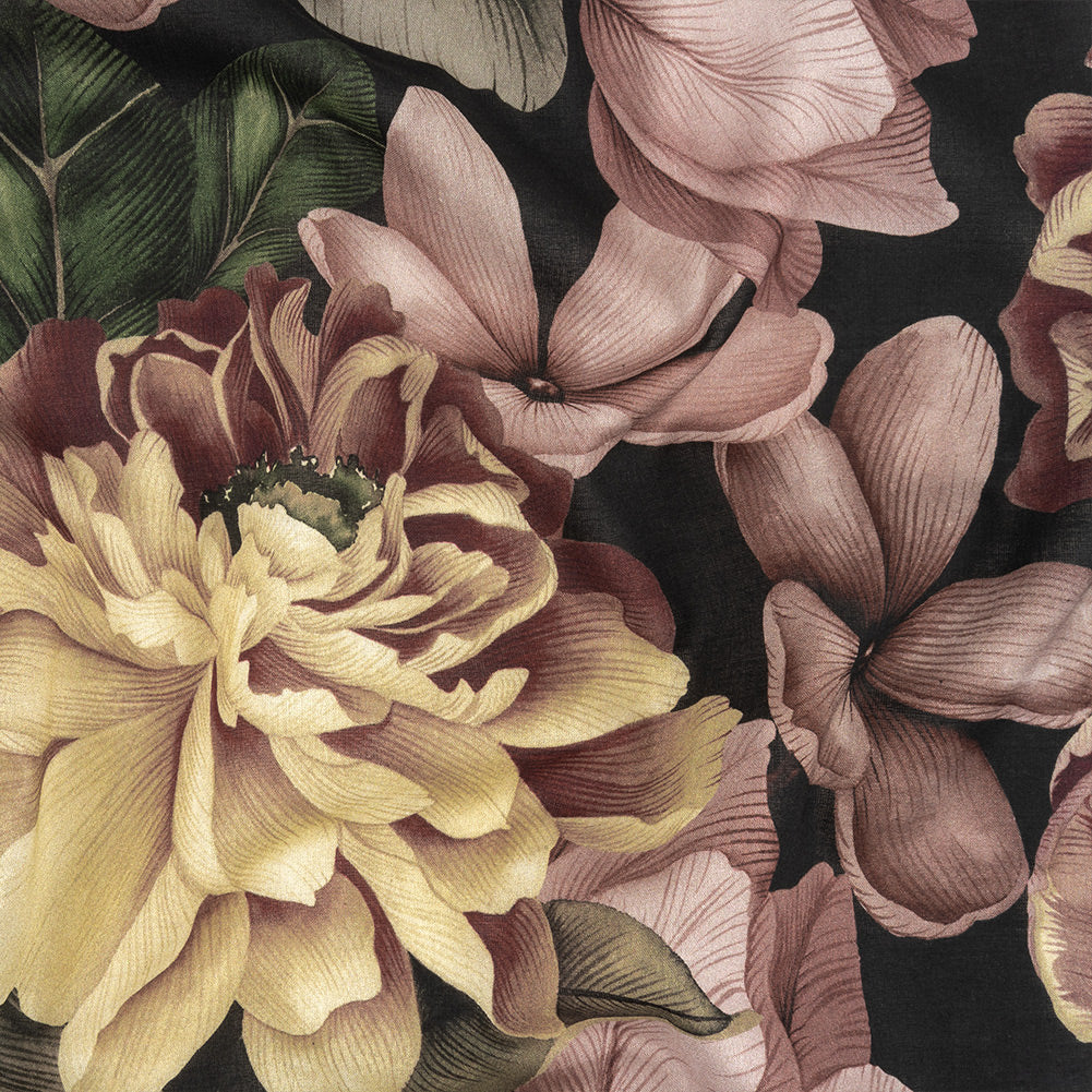 Cotton Voile - Black and Plum Floral - Vision of Romance Print - Mood Exclusive Wisteria Collection Cotton Voile - Black and Plum Floral - Vision of Romance Print - Mood Exclusive Wisteria Collection