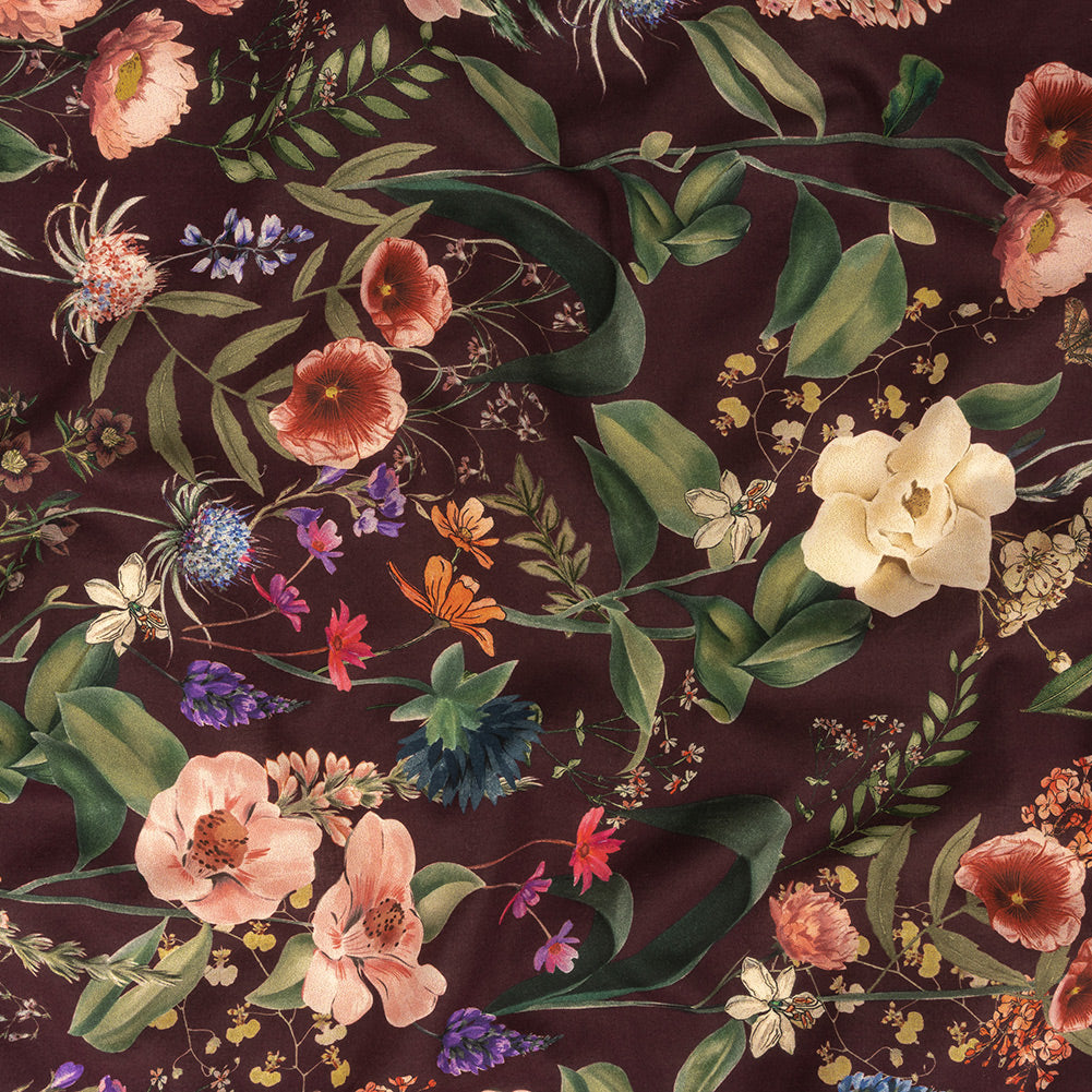 Cotton Voile - Deep Purple Floral - Baroque Bouquet Print - Mood Exclusive Wisteria Collection Cotton Voile - Deep Purple Floral - Baroque Bouquet Print - Mood Exclusive Wisteria Collection