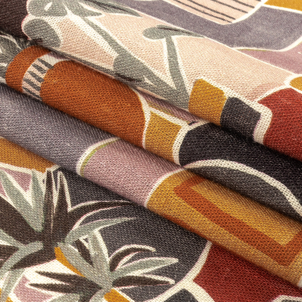 Linen and Rayon Woven - Purple and Orange Plants and Furniture - Peaceful Waking Print - Mood Exclusive Wisteria Collection Folded Linen and Rayon Woven - Purple and Orange Plants and Furniture - Peaceful Waking Print - Mood Exclusive Wisteria Collection Folded