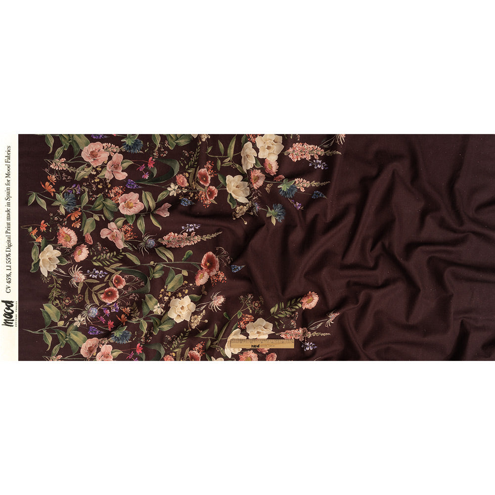 Linen and Rayon Woven - Deep Purple Floral - Baroque Bouquet Print - Mood Exclusive Wisteria Collection Full Linen and Rayon Woven - Deep Purple Floral - Baroque Bouquet Print - Mood Exclusive Wisteria Collection Full