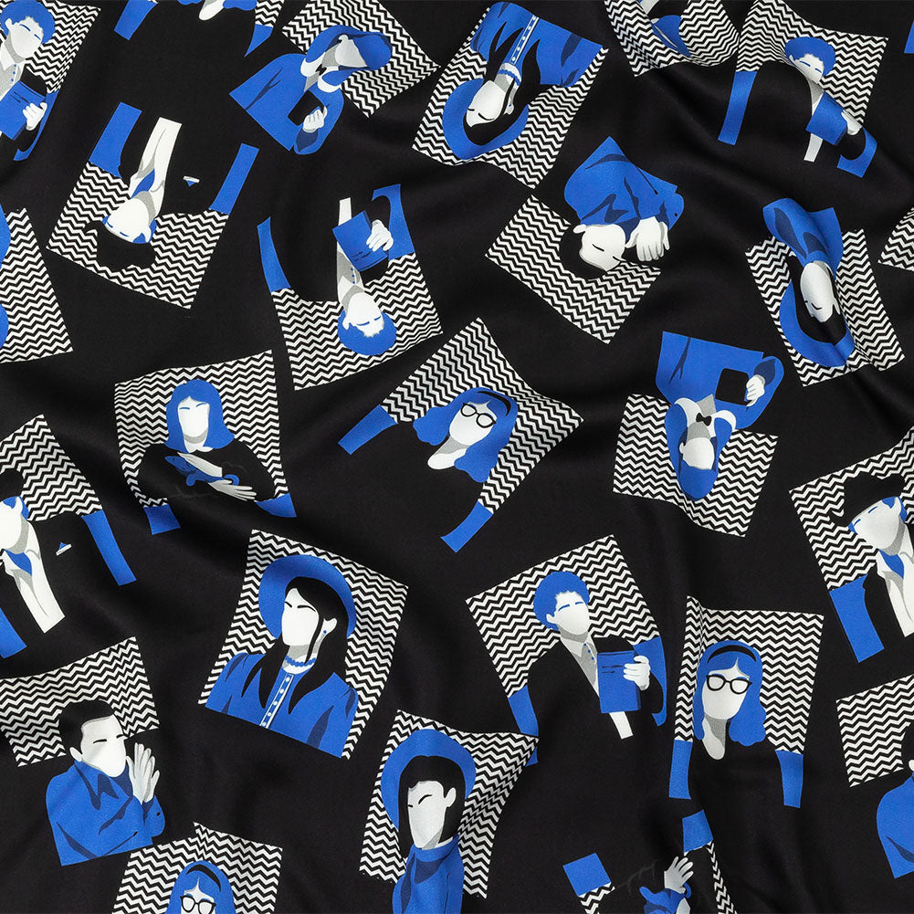 Rayon Challis - Blue and Black Talking Heads - In the Blues Print - Mood Exclusive Indigo Collection Rayon Challis - Blue and Black Talking Heads - In the Blues Print - Mood Exclusive Indigo Collection
