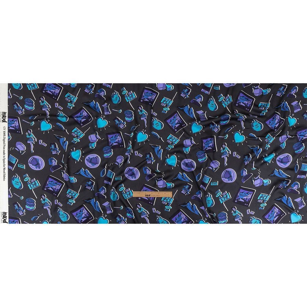 Rayon Challis - Purple and Blue Iconic Symbols - Live at Sun Studio Print - Mood Exclusive Indigo Collection - Full Rayon Challis - Purple and Blue Iconic Symbols - Live at Sun Studio Print - Mood Exclusive Indigo Collection - Full