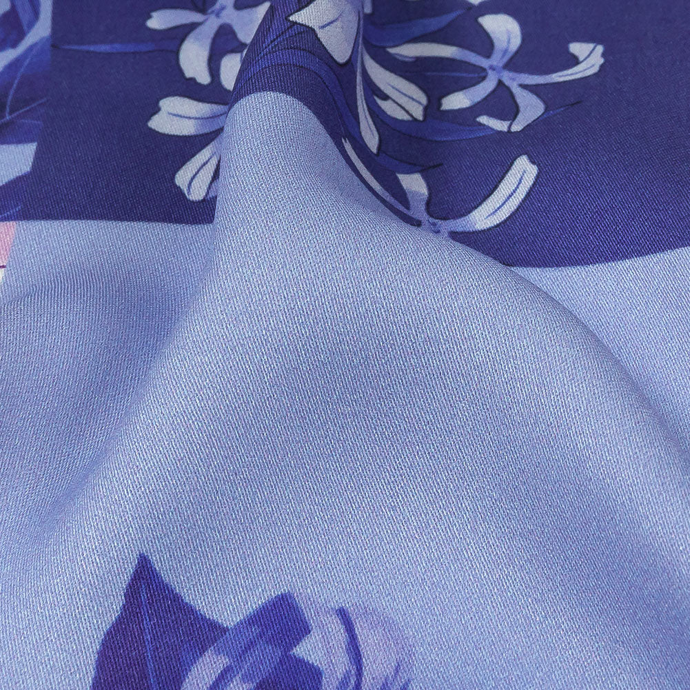 Rayon Challis - Purple Floral Patchwork - Periwinkle Patch Print - Mood Exclusive Indigo Collection Rayon Challis - Purple Floral Patchwork - Periwinkle Patch Print - Mood Exclusive Indigo Collection