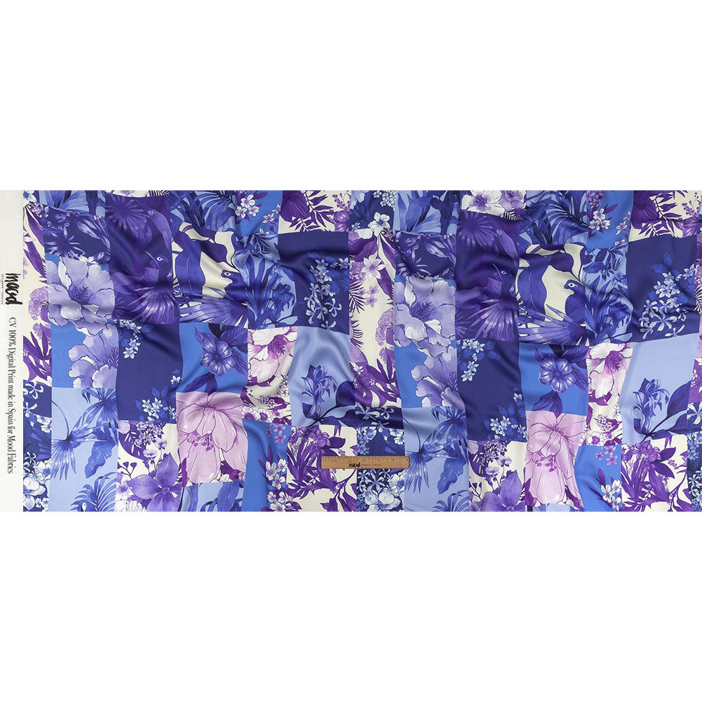 Rayon Challis - Purple Floral Patchwork - Periwinkle Patch Print - Mood Exclusive Indigo Collection Rayon Challis - Purple Floral Patchwork - Periwinkle Patch Print - Mood Exclusive Indigo Collection