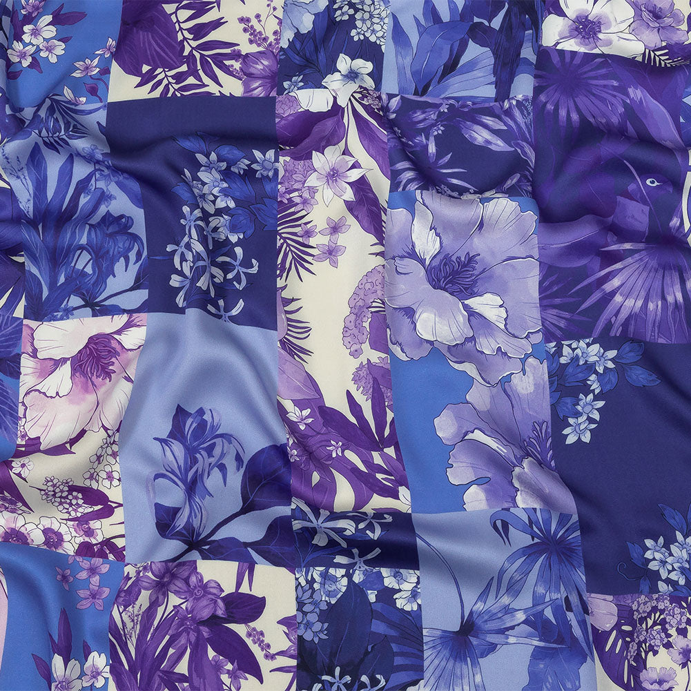 Rayon Challis - Purple Floral Patchwork - Periwinkle Patch Print - Mood Exclusive Indigo Collection Rayon Challis - Purple Floral Patchwork - Periwinkle Patch Print - Mood Exclusive Indigo Collection