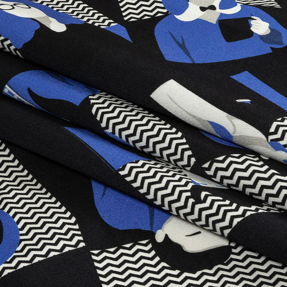 Stretch Cotton Sateen - Blue and Black Talking Heads - In the Blues Print - Mood Exclusive Indigo Collection Stretch Cotton Sateen - Blue and Black Talking Heads - In the Blues Print - Mood Exclusive Indigo Collection